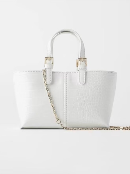 Zara Handbags - Zara White Croc Embossed Mini Satchel Top Handle Bag Chain Strap Coin Purse